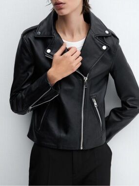 Mango Black Faux Leather Moto Jacket